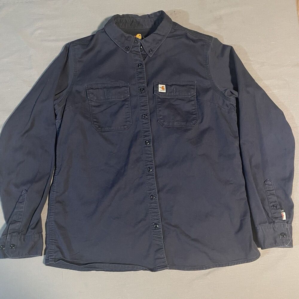 Carhartt Flame Resistant Force Work Shirt Mens Large L Blue FR Button